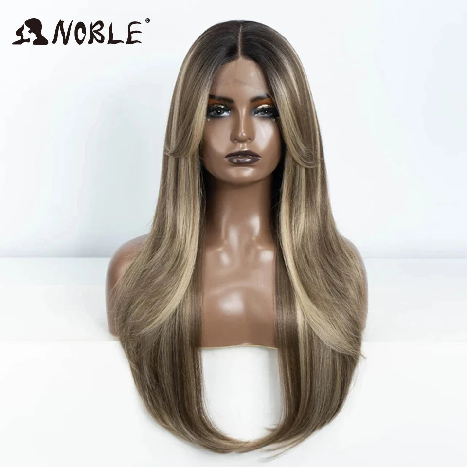 Noble 26 Inch Synthetic Lace Front Wig Ombre Blonde Cosplay