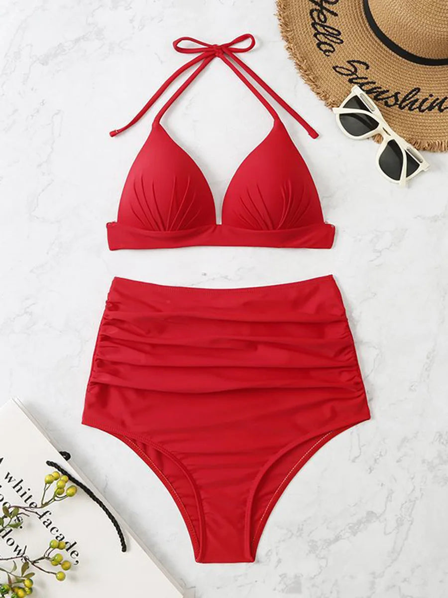 Triangle Bikinis 2026 Women Push Up Swimsuit Solid Sexy High Waist Swimwear Female Swimming Bathing Suit Summer Beachwear
