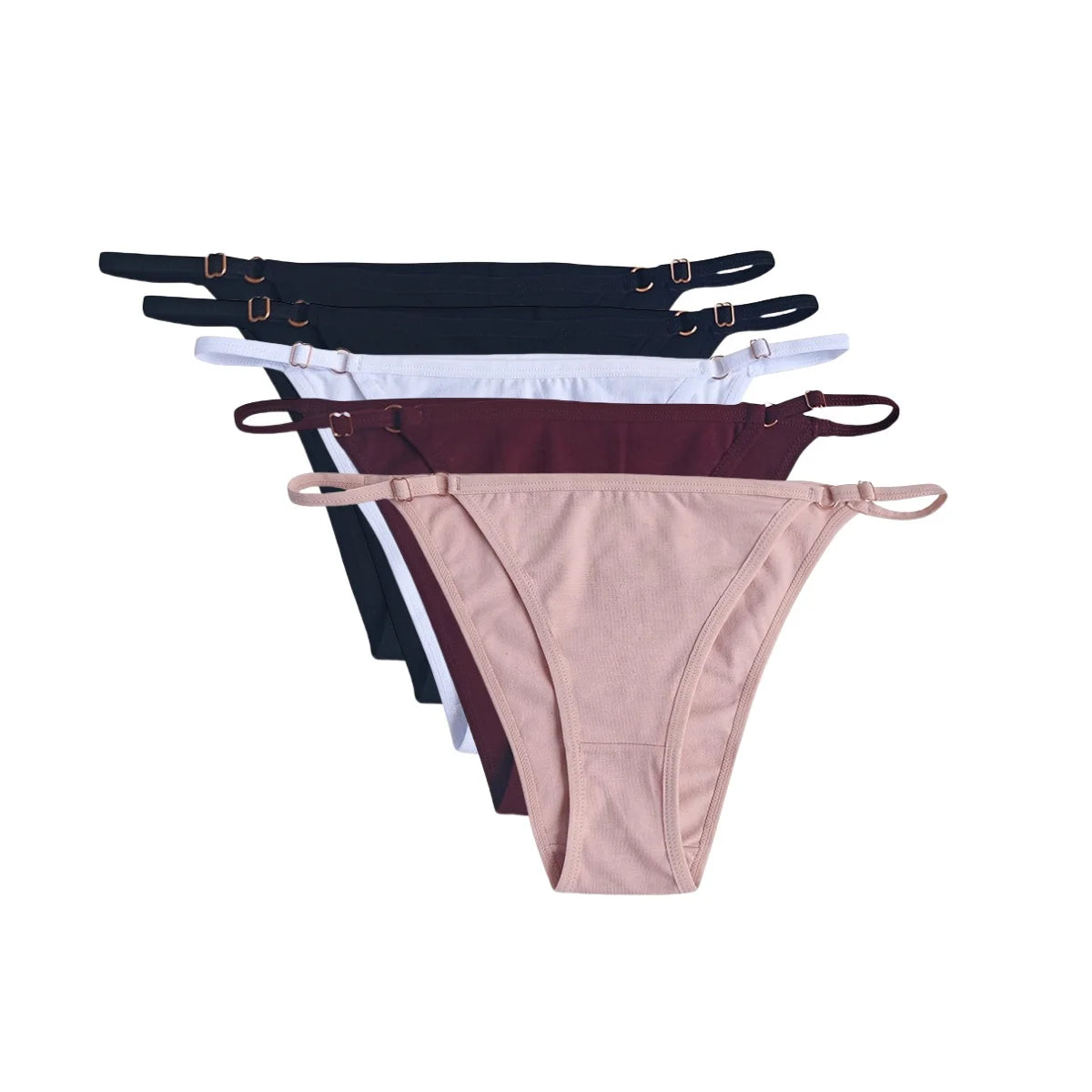 5Pcs/set Cotton Panties Women Low Waist Adjustable Metal Slider Straps Bikini Briefs Breathable No Show Ladies Daily Underwear