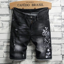 Men's Jeans Summer Dragon Embroidery Denim Shorts Fashion Street Styles Slim Fit Half Length Jean