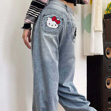 Jeans Harajuku Sanrios Y2K Hello Kittys Trend Anime Kawai Kt Wide Leg Pants Loose for Women Trouser Street Student Casual Fashio