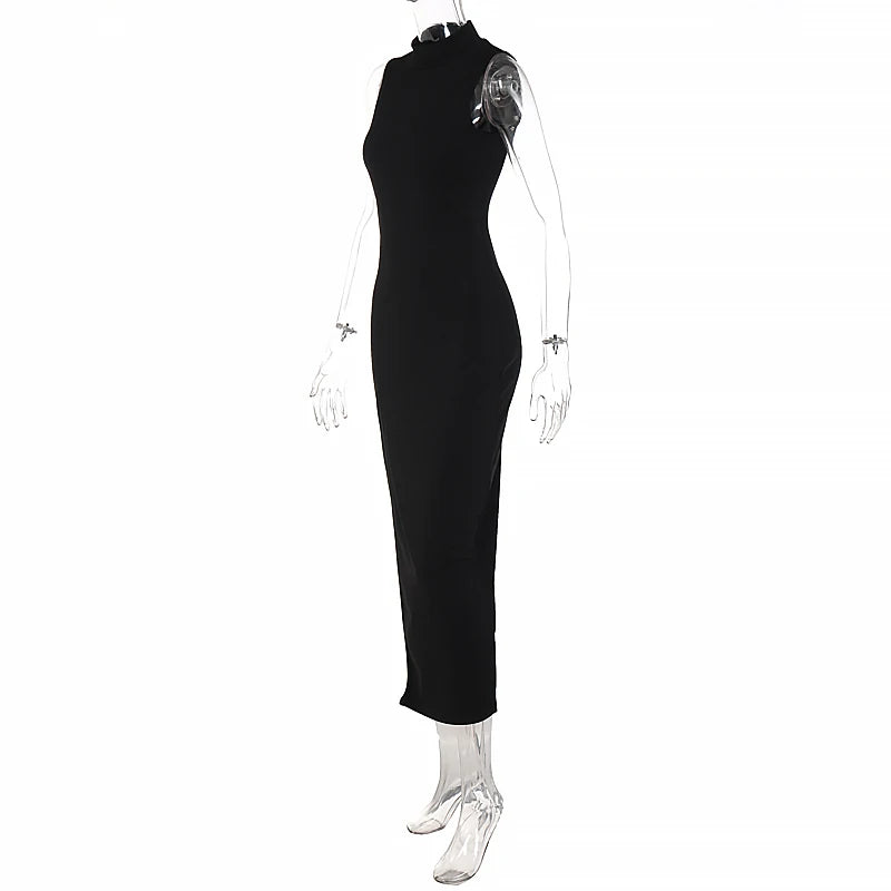 2024 Summer Slit Maxi Dress for Women Elegant Holiday Sexy Sleeveless Club Party Tank Sundresses Solid Clothes