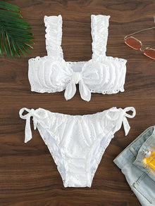 White Knot Front Tie Bikini Set 2 Piece Swimsuit For Women