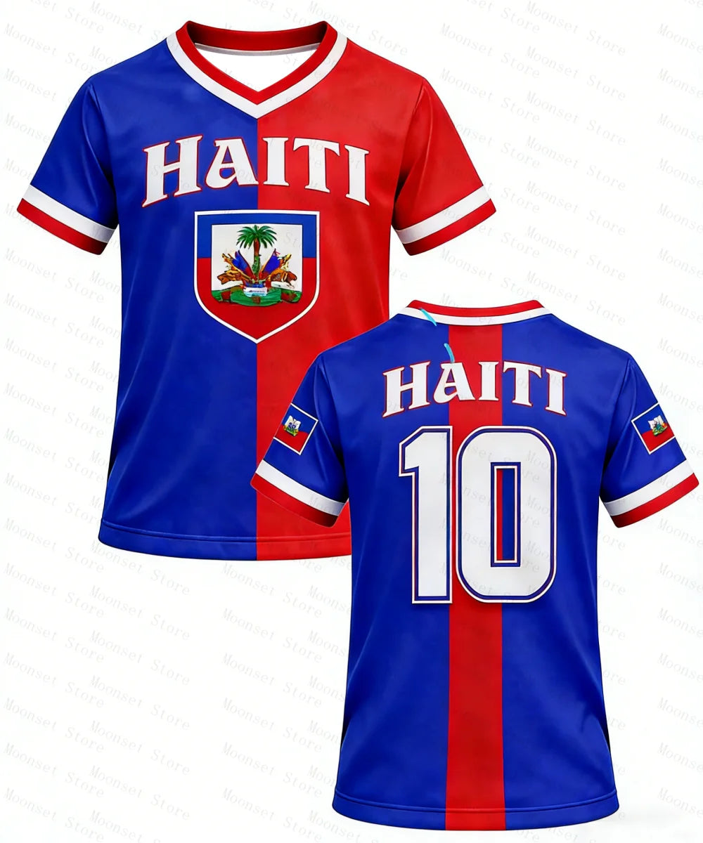 Summer Haiti Kids Soccer Tshirt Quick Dry Short Sleeve Football Tops National Flag Sports Shirt for Men's Shirts Woman t-shirts