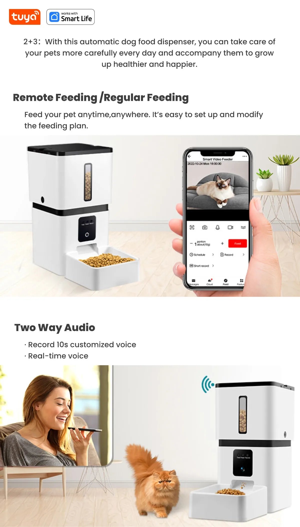 8L Automatic Smart Food Dispenser Timer ABS Bowl Auto Dog Cat Pet Feeding HD Camera WiFi Auto Feeder With TuyaAPP remote control