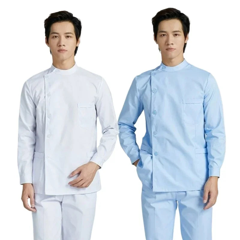 Men Medical Coat Doctor Dentist Medical Uniform Stand Up Collar Nurse Tops Male Oral Beauty Salon Nursing Care Workwear Jacket