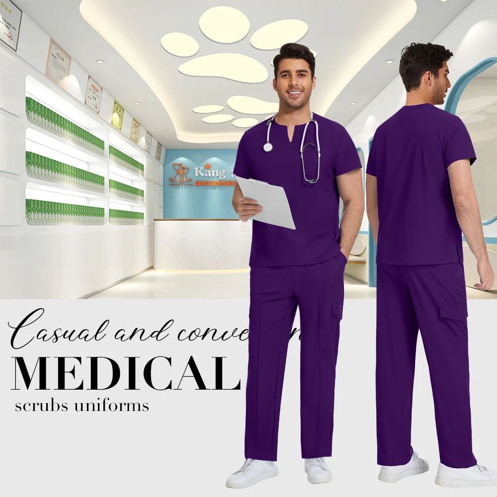 Niaahinn Medical Surgical Uniforms Doctor Costume Men Nurse Surgery Anesthetist Workwear Clinical Nursing Scrubs Tops-Pants Suit