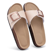 Bebealy Women's Cork Footbed Slippers Summer Leather Beach Flip Flops with Adjustable Buckle Lady Clogs Sandal With Arch Support