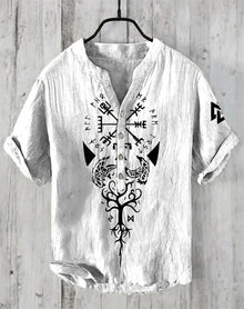 Summer New Men's Short Sleeve Shirt Pattern Art Print Men's 100% Linen Button Shirt Short Sleeve Comfort Shirt