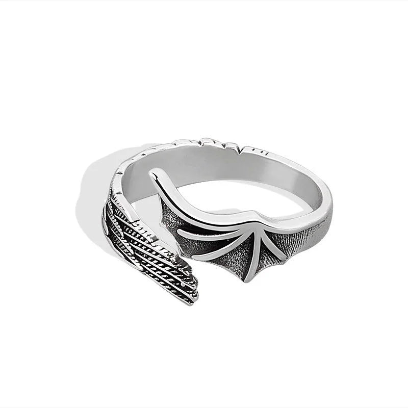 Retro Half Angel Half Demon Wings Creative Ring For Men Women Punk Gothic Open Ring Handmade Jewelry Unisex Accessories Lovers