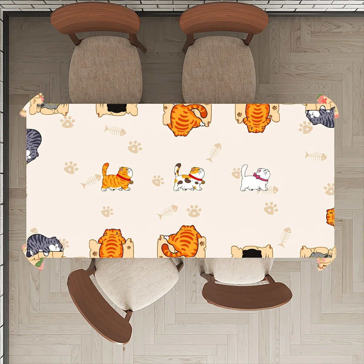 Cute Cat & Kitten Paw Print Tablecloth, Pet Theme Table Cover for Kitchen Dining Room Patio Picni