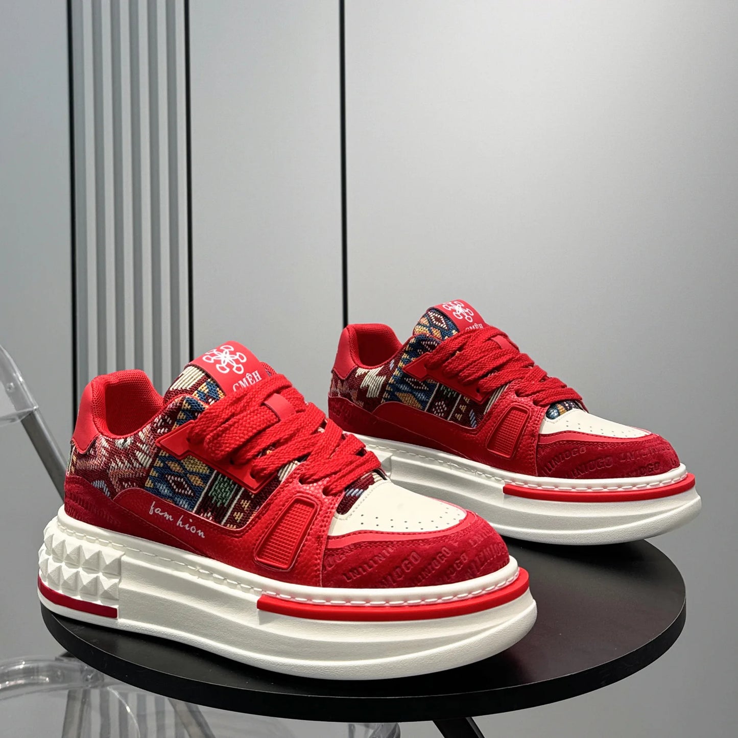 Trendy Embroidered Men's Casual Shoes Breathable Thick Bottom Sports Loafers Spring Summer High Top Sneakers Inner Heightening