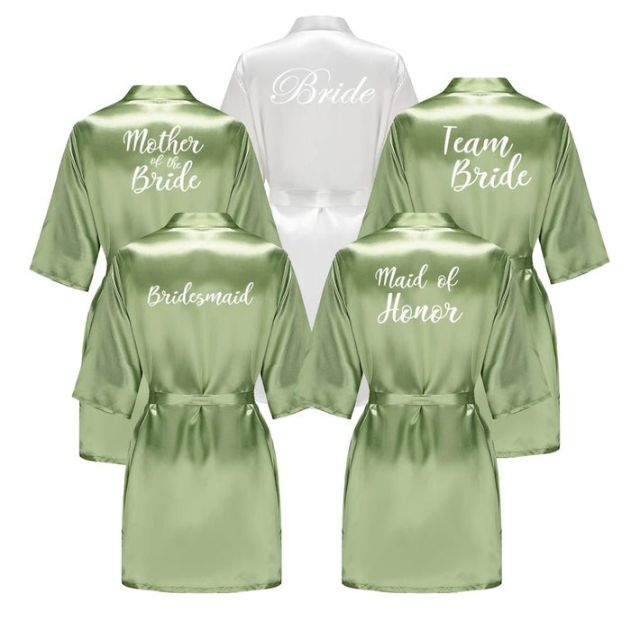 Satin Silk Robes Plus Size Wedding Bathrobe Bride Bridesmaid Mother Maid of Honor Gown Women Clothing Sleepwear Sage Green