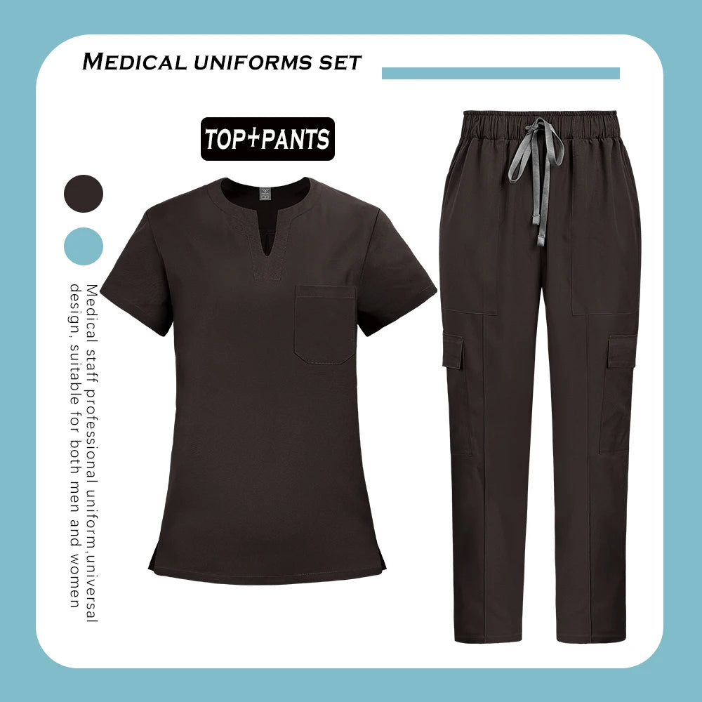 Medical Nurse Uniforms 2Pcs Clinical Nursing Top Pants Hospital Scrubs Set Women Men Surgery Clothes Dentist Overalls Work Wear