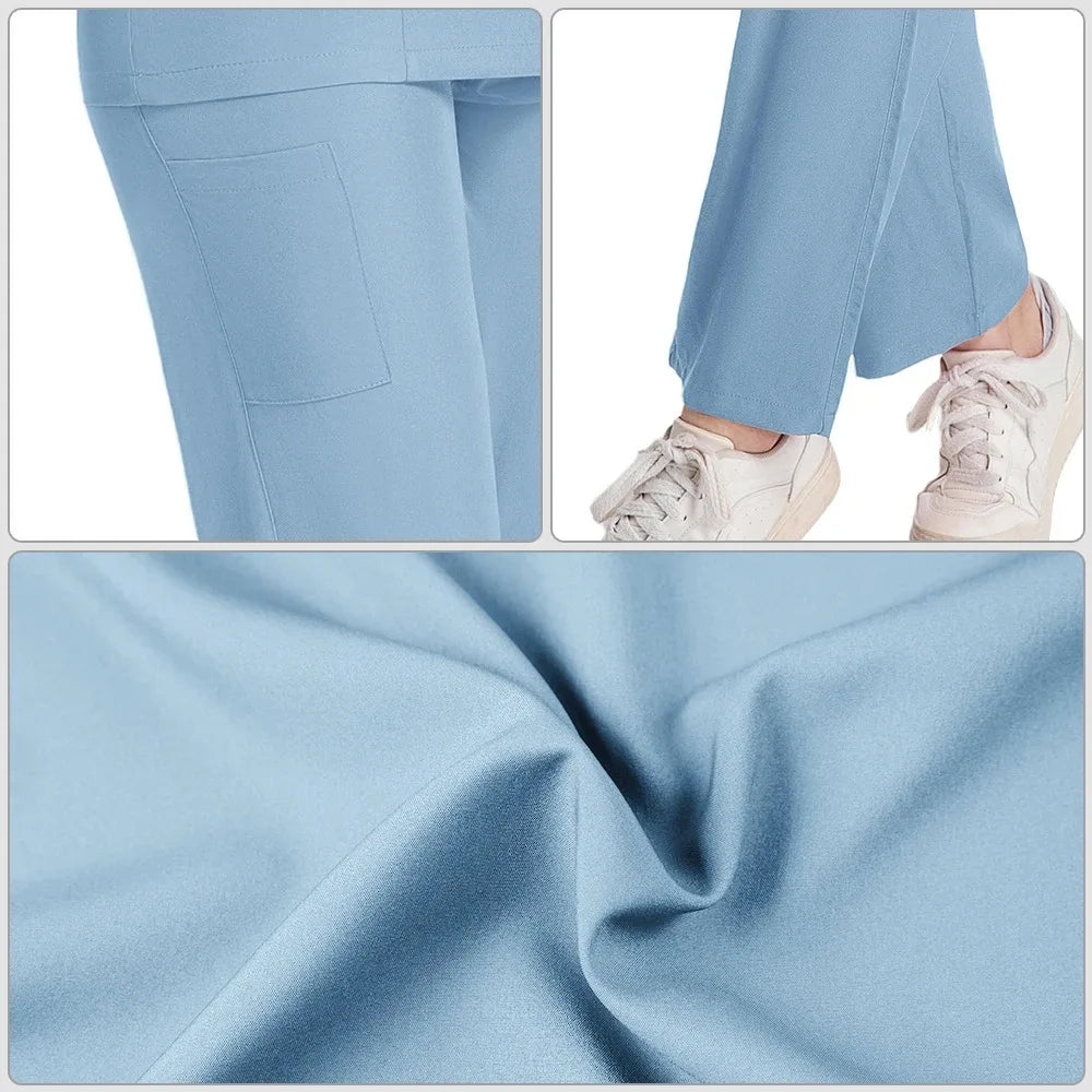 New Scrubs Nurse Uniforms Long Sleeve V-neck Top+Straight Pants Women Multicolor Nursing Scrubs Set Pet Doctor Medical Workwear