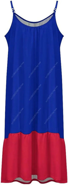 Haiti Flag Haitian Dress Women Sexy Long Suspender Dresses Halter Flared Dresses Casual Midi Dress