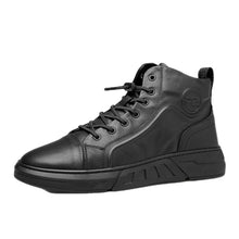 Autumn New Shoes for Man Cow Leather Casual Shoes High Top Black Flat Skateboard Shoes Winter Warm Plush Boots