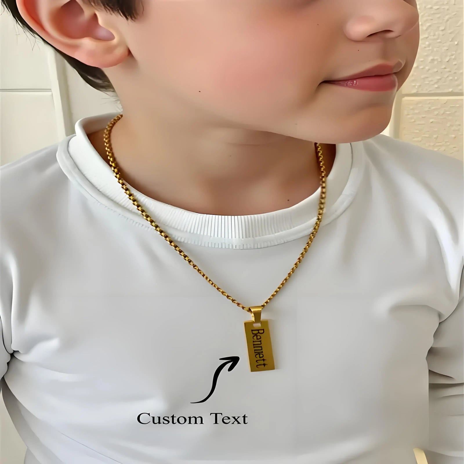 Gold - Plated Custom Boy Name Necklace with Engraved Rectangle Pendant, Perfect Birthday & Back - to - School Gift for Kids