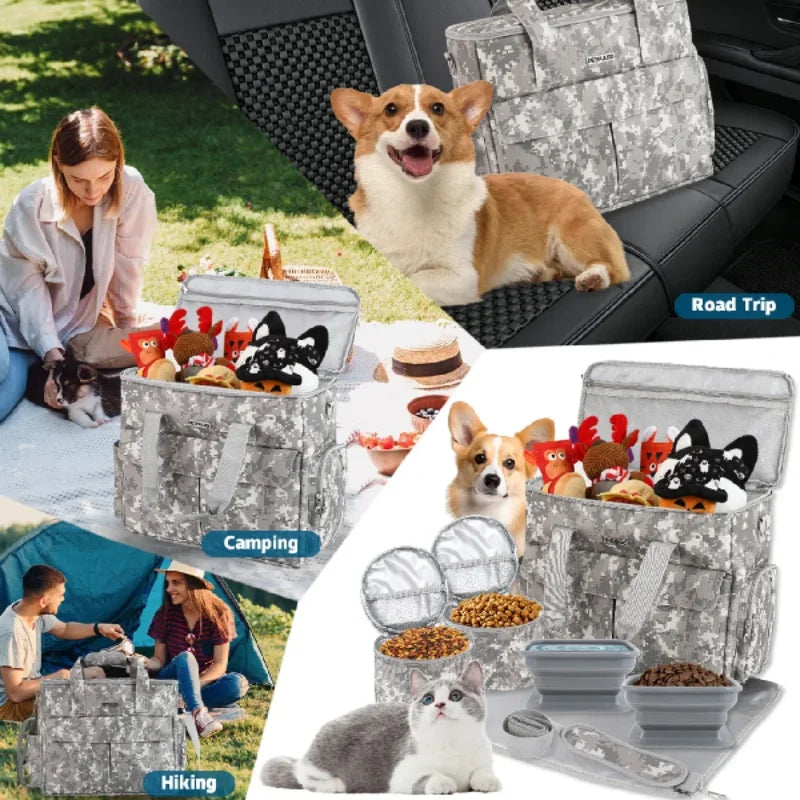 Large 6 PCS Airline Approved Dog Travel Bag Set Weekend Pet Travel Organizer with Multi-Function Pockets for Supplies