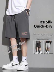 Ice Silk Quick Dry Sports Shorts Casual Beach Loose Fit Youth Active Polyester Fiber Summer Thin Straight Leg Pure Color