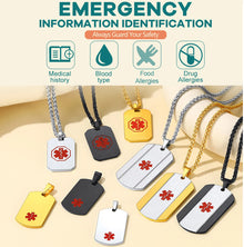 U7 Stainless Steel Custom Data Engrave ID Medical Alert Tag Necklace Men Women First Aid Allergy Infomation Emergcy Med Jewelry