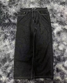 American Street Trend Letter Embroidered Loose Jeans Men Harajuku Y2K New Hip Hop Oversized Wide-leg Pants Unisex Mopping Jeans