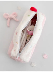 Trousse à crayons en peluche style coréen crème Swiss Roll, trousse de rangement de bureau pour étudiants, pochette à stylos, trousse de maquillage mignonne pour fille