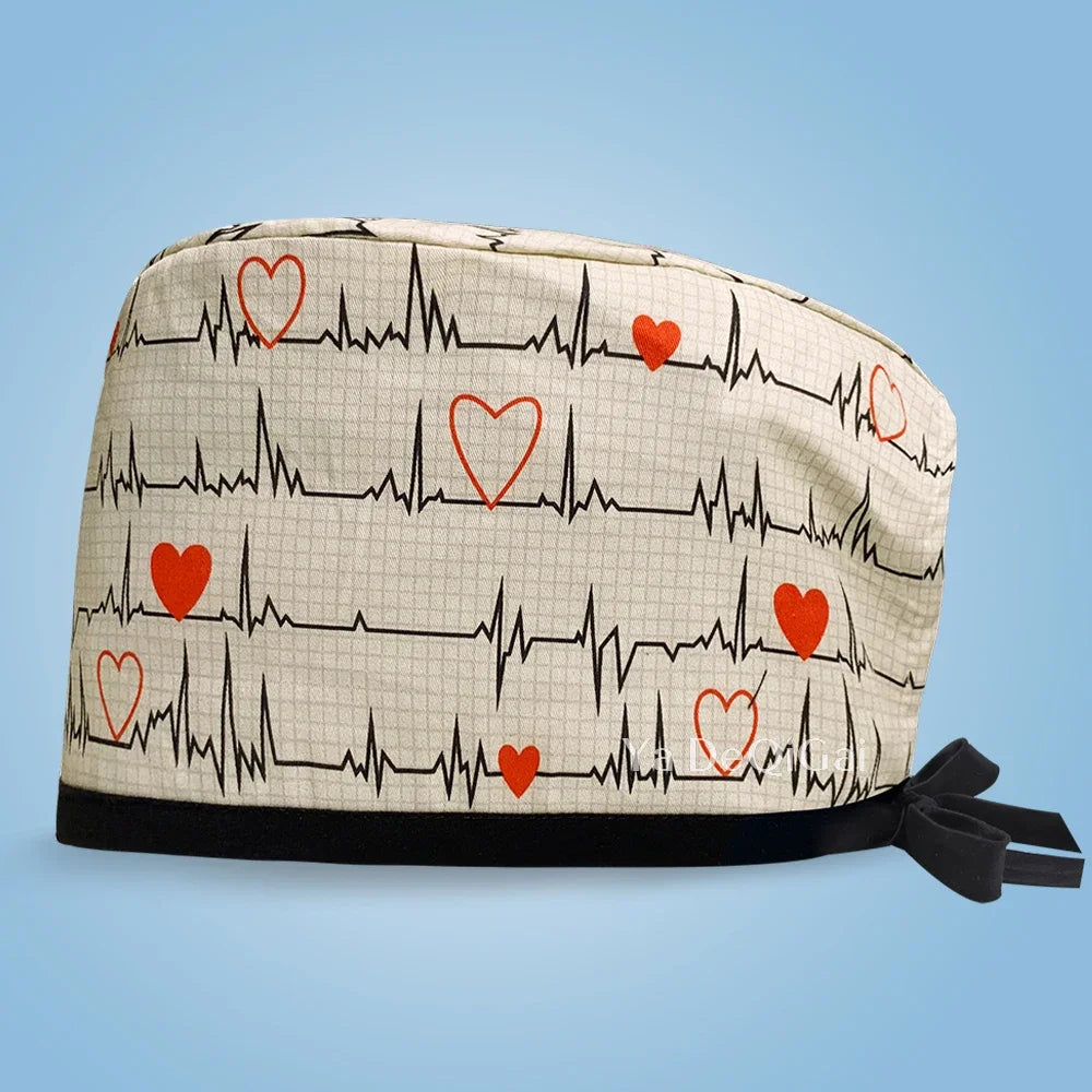 Cartoon Print Medical Scrub Hat Hospital Doctor Work Caps Health Worker Scrub Cap Pet Clinic Nurse Beautician Nursing Scrubs Hat