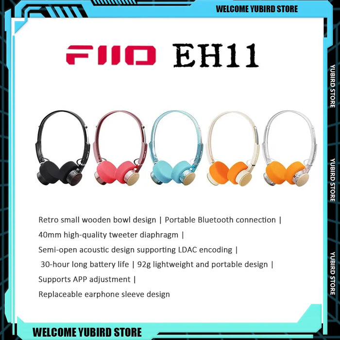 In Stock FiiO EH11 Retro Wireless Headphones Small HIFI Over-Ear Design Headset Lightweight Mechanical Shell Bluetooth Headphone