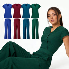 Scrubs Set Nurse Medical Uniforms Doctor Surgery Overalls Beauty Salon Workwear Short Sleeve V-neck Tops+Pants Sets Women Unisex