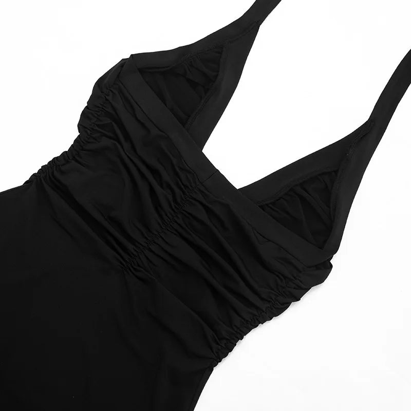 Talenza Women Summer Dress Fashion Sexy V-neck Pleated Backless New Dress Elegant Luxurious Party Vacation Women's Casual Dress