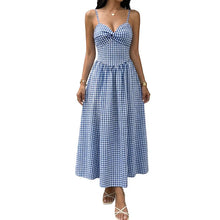 Womens Gingham Maxi Dress V Neck Spaghetti Strap Knot Front