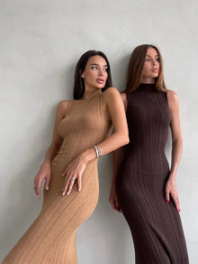 2025 Spring Sleeveless Knitwear Turtleneck Long Dress Female Slim Elegant Fashion Autumn Ribbed Knit Dress For Women Maxi Dress