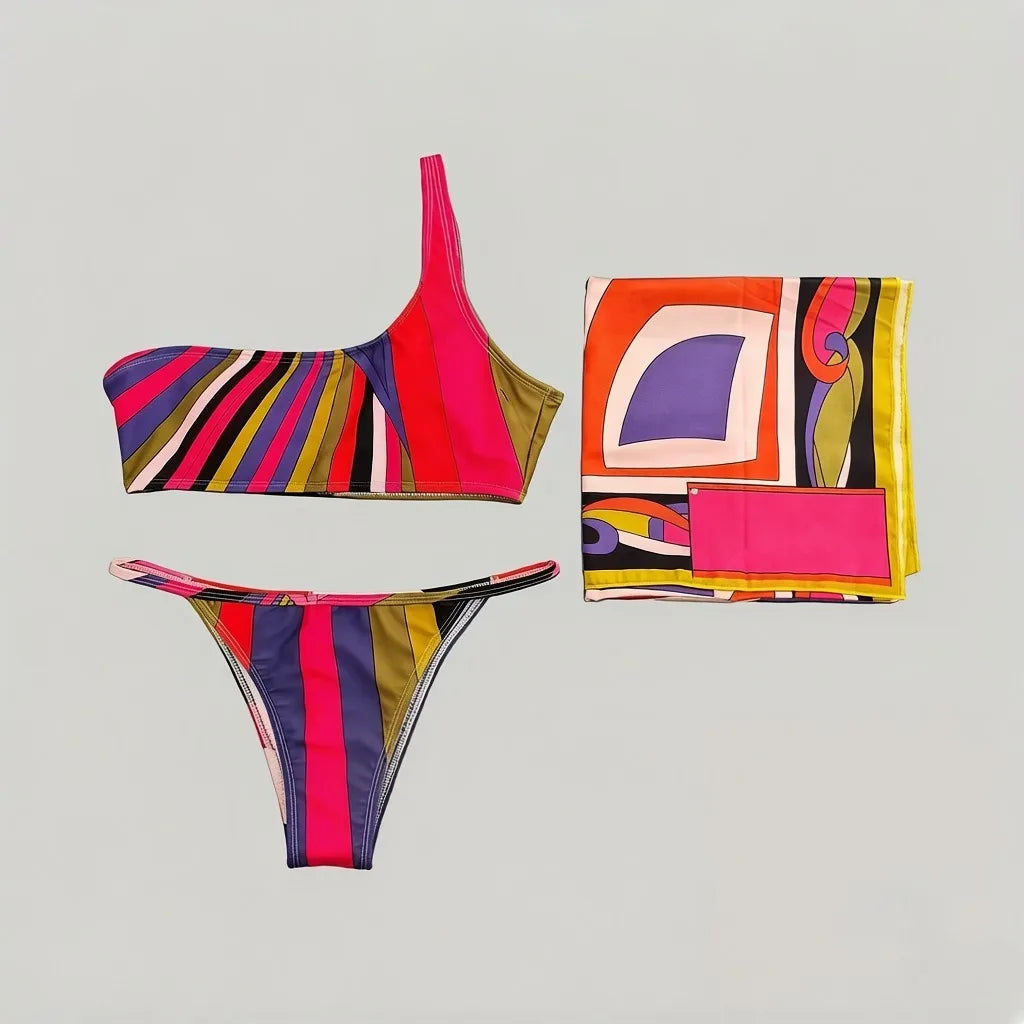 2026 Fashion Design Women's Red Scarf Sling Swimsuits Classic Brand Lady Scarf Bikini Sets with Letter Signature Logo