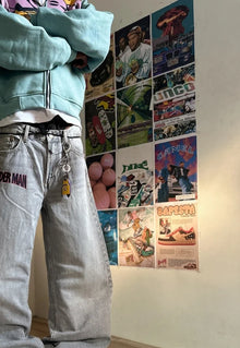 Harajuku Gothic Grey Girl Spider Print Baggy Jeans Jeans Vintage Streetwear Y2K Pants Mens High Waist Wide Leg Trousers