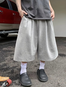 Men's Loose Street Style 7/8 Length Shorts Summer Casual Sports Elastic Waistband Pleated Hem Strong Draped Look