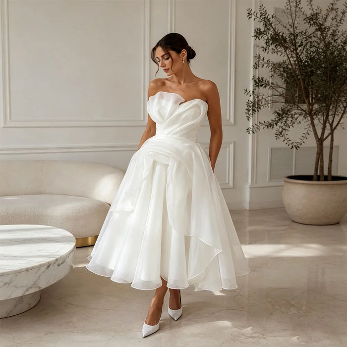 Midi A-Line Organza Wedding Dress