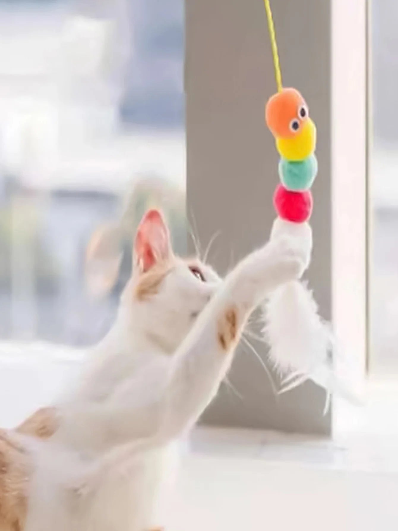 Pet Teasing Stick Kitten Self Hi Elastic Rope Cat Toy Feather Bell Teasing Stick Hanging Swing Toy