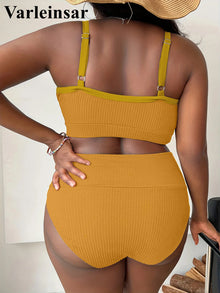Plus Size Ribbed Two Piece Bikini Set Women V4982