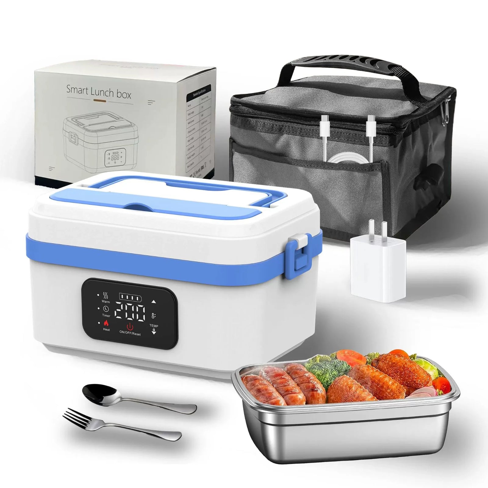 Quick Heating Cordless Electric Lunch Box,Rechargeable Self-Heating Food Warmer With 16000Mah Battery,For Work/Travel/Car/Office