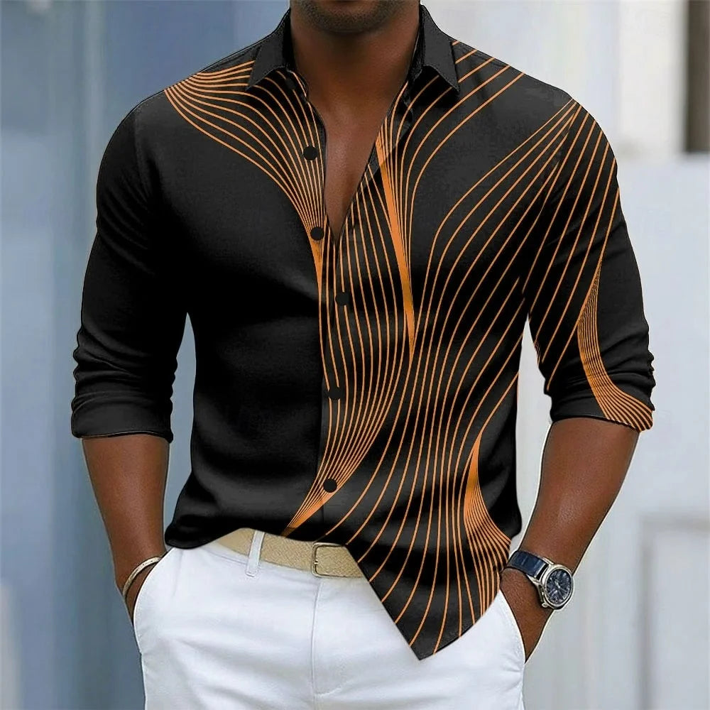Men's Geometric Ripple Abstract Art Shirt Multi Color Button Shirt Casual Formal Shirt Long Sleeve Fashion Casual Shirt