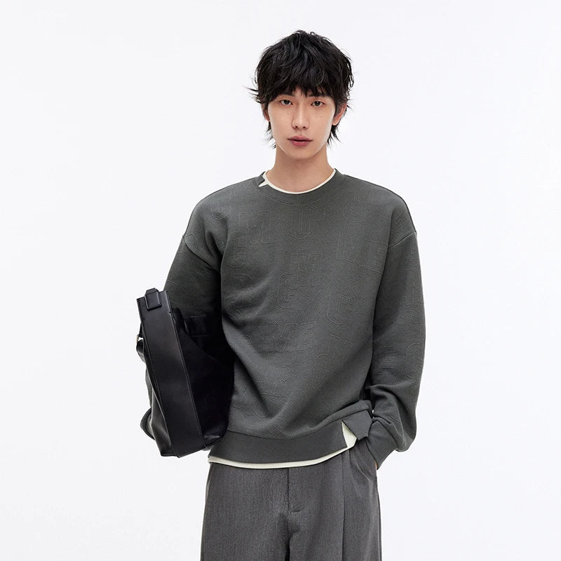 Semir Hoodie Men Color Block Fake Two Piece 2025 Autumn New Textured Letter Jacquard Casual Top
