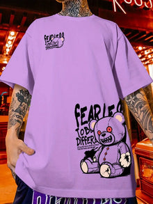 New Men's Summer Teddy Bear Toy Letter Printed Comfortable and Breathable Round Neck T-shirt Outdoor Street Versatile Top