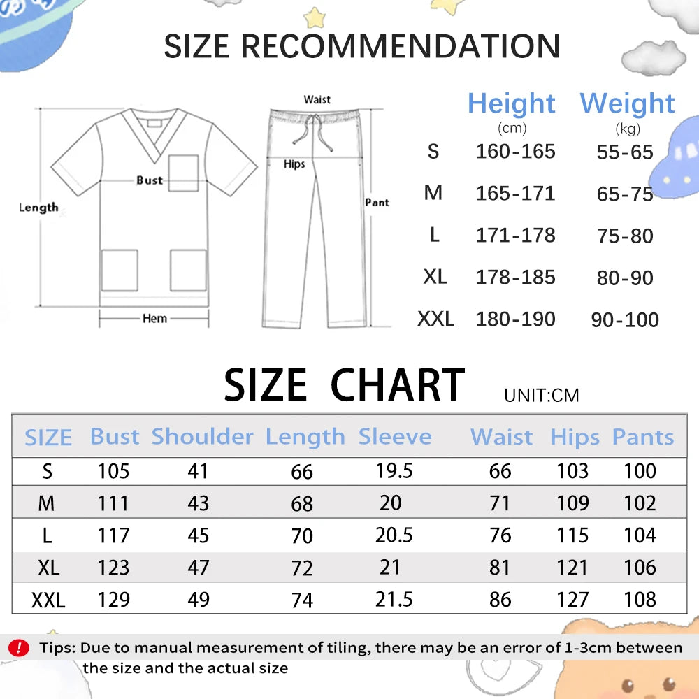 Fashion Surgical Uniforms Medical Scrub Set Doctor Nurse Clinical Workwear Nursing Suit Beauty Spa Work Clothes Scrubs Top Pants