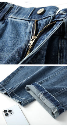 2026 New Arrival: Women's Blue High-Waisted Jeans, Fashionable Casual Wide-Leg Pants, Asian Sizes 26–30.