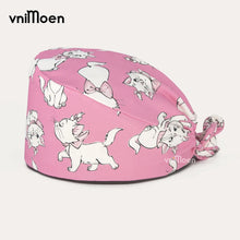 pink Cartoon cat Printing Cotton pet shop vet Nurse Cap Women Sweat-Absorbent Scrub Cap Dentist Hat  Beauty Salon Care Caps