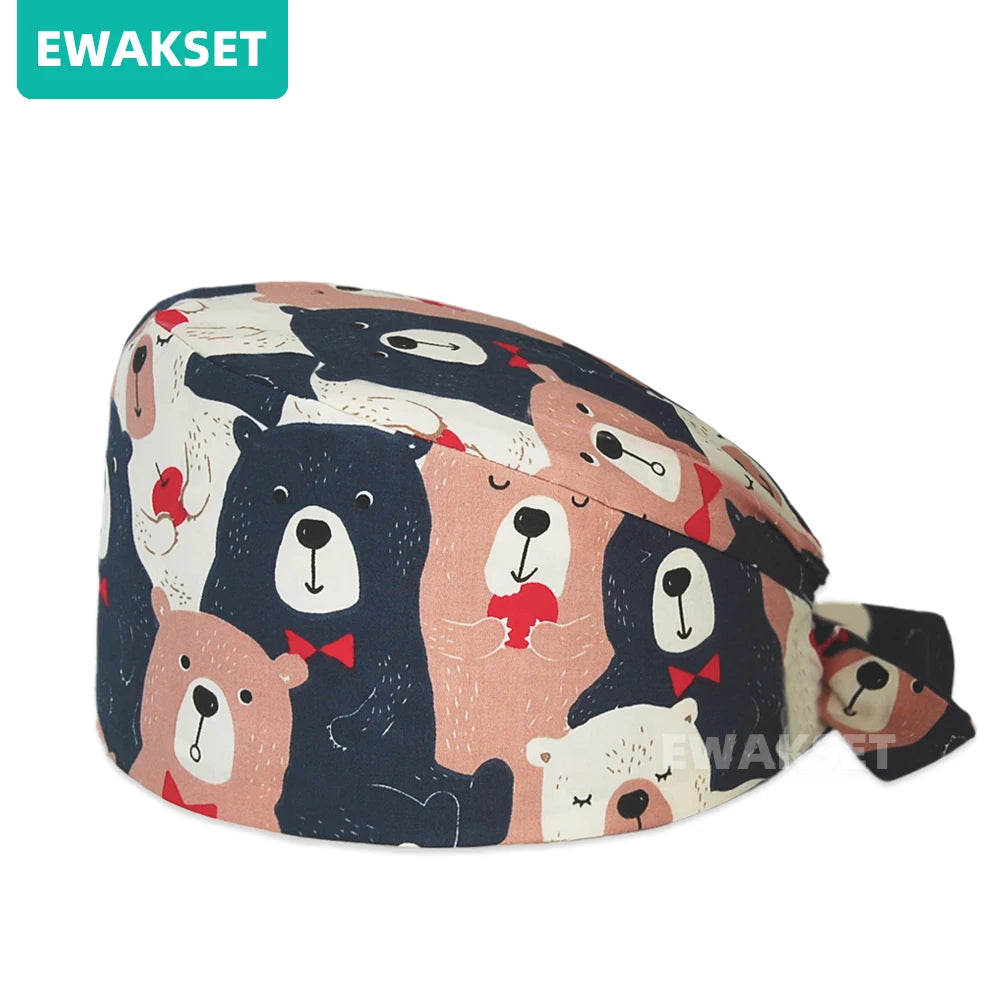 Unisex Surgical Cap Medical Working hat Animal printed Dental Beauty Salon Chef hats 100%Cotton Nurse Doctor Hospital Scrub Caps