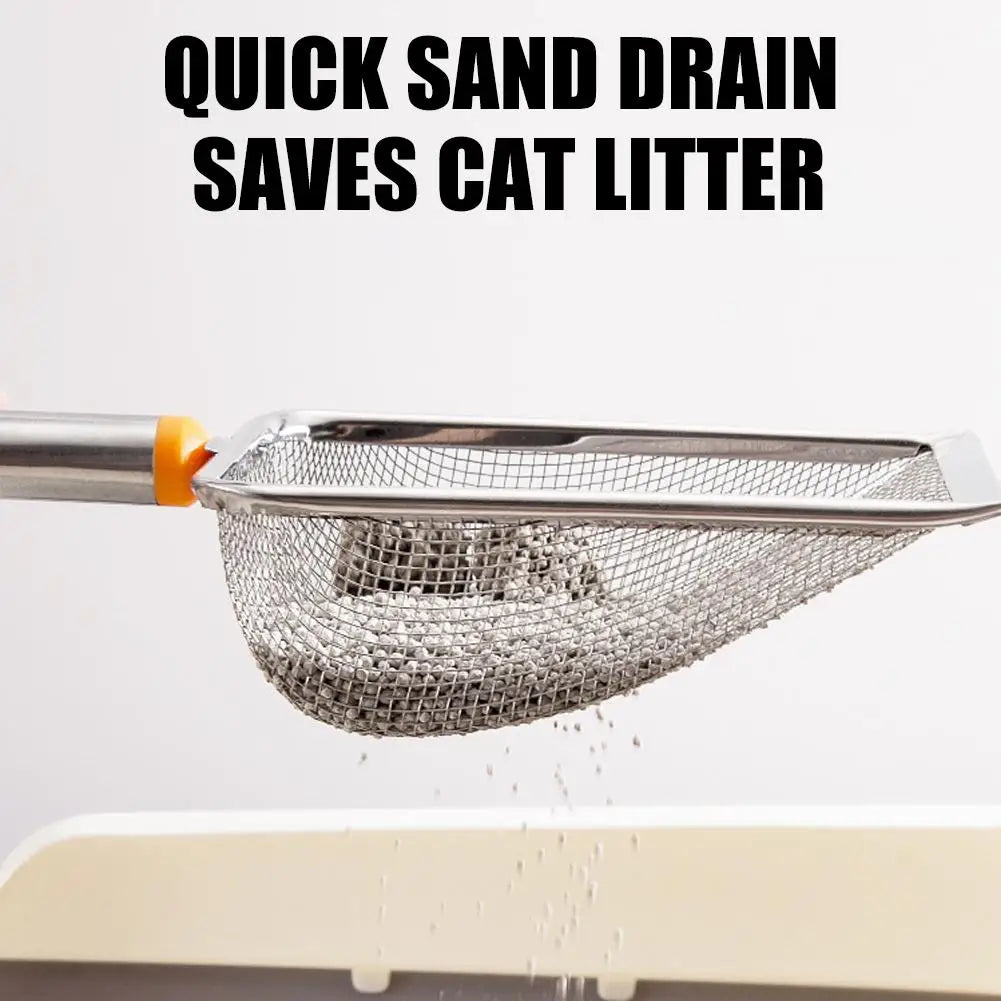 New Pet Cat Waste Shovel Long Handle Stainless Steel Filter Metal Cat Pet Litter Sand Cleaning Scoop Tool Garbage Shovel R8O1