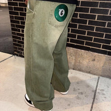Y2K Matcha Green Baggy Denim Jeans Back Pocket 6 Billiard Ball Embroidery Loose Washed Denim Pants Unisex Streetwear Trousers