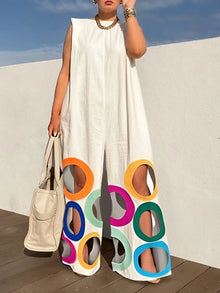 Uoozee 2026 New Women's Sleeveless Wide Leg Jumpsuit Fashion Colorful Circle Cutout BLoose Casual Vacation Black White Romper